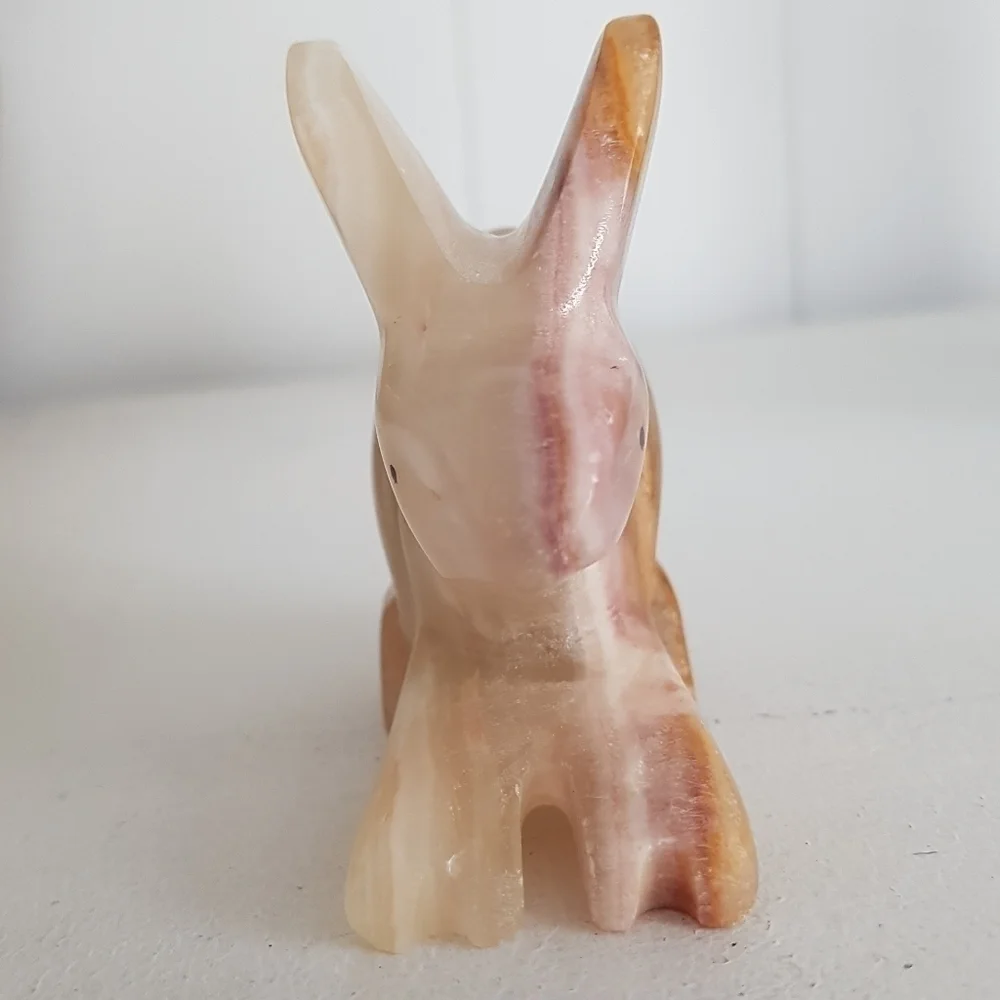 Vintage Onyx Stone Rabbit Figurine | Hand Carved Mini Animal Sculpture - Picture 3 of 8